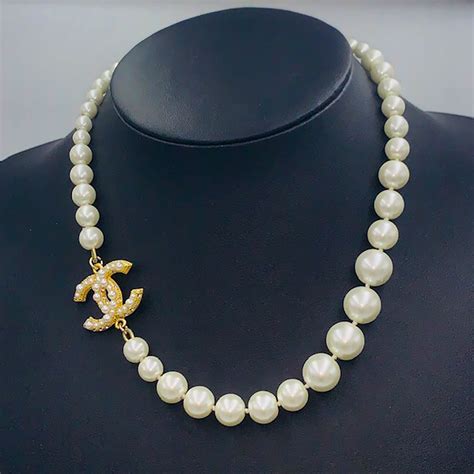 chanel short glass pearl necklace|Chanel pearl necklace vintage.